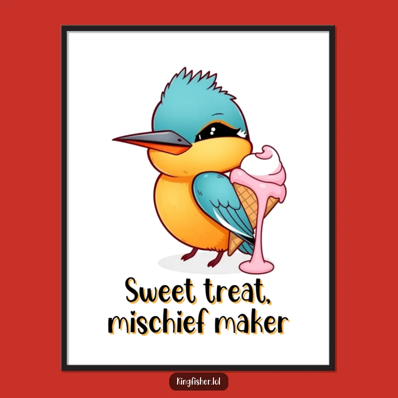 Free Printable Wall Art: Cheeky Kingfisher Ice Cream Cone, Funny Downloadable Decor