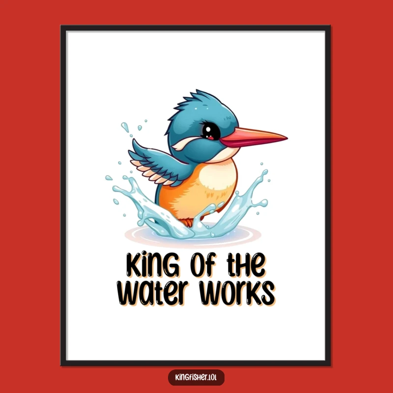Funny Free Printable Wall Art: Energetic Kingfisher Splashing Joy - Downloadable Digital Art