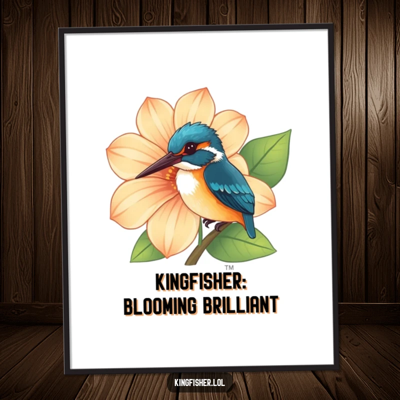 Funny Free Printable Wall Art: A curious kingfisher peeking from behind a large, colorful, vibrant flower.