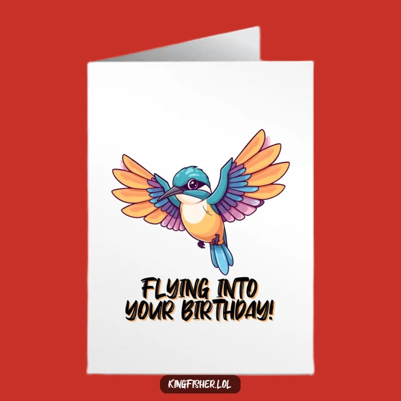 Flying Kingfisher Birthday Card: Free Printable Kawaii Bird in Motion