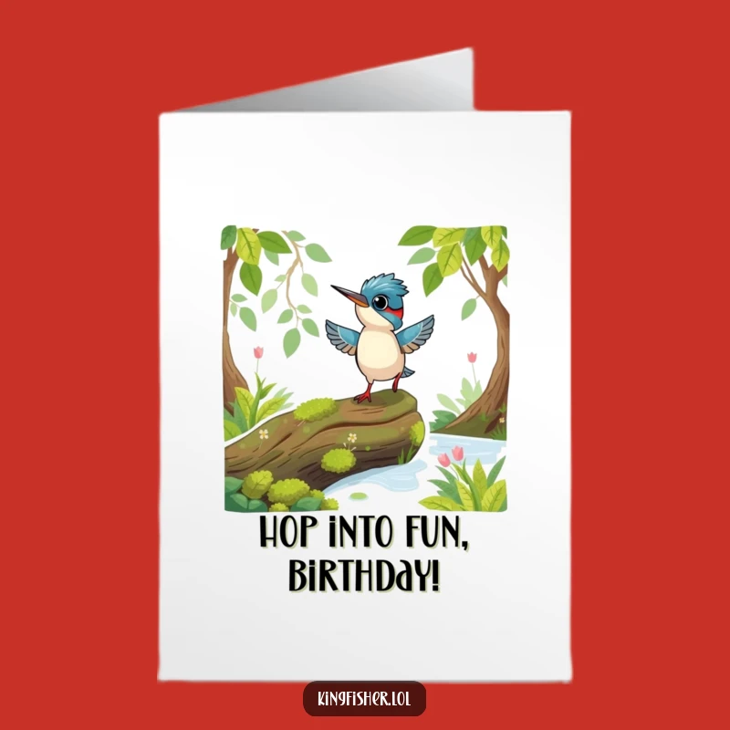 Free Printable Kingfisher Birthday Card: Playful Bird Hop Humor Downloadable Gift