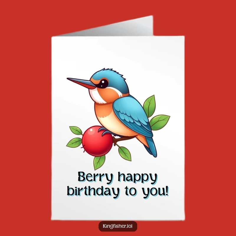Happy Kingfisher Birthday Card: Free Printable Kawaii Bird on Berry Fun
