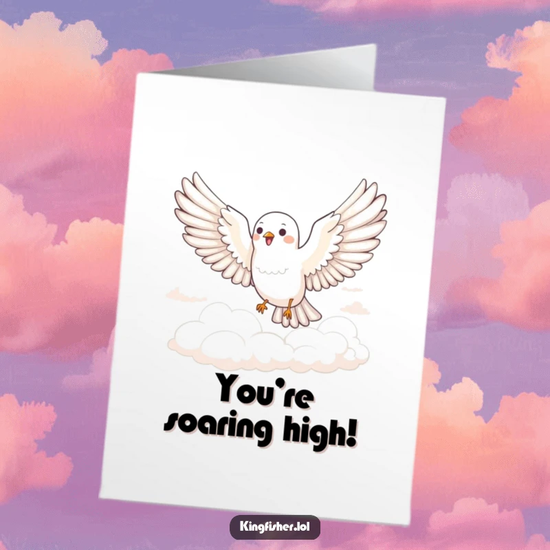 Free Printable Congratulations Card: A bird with wings spread wide glides joyfully through the clouds, symbolizing achievement and freedom.