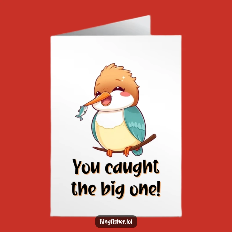 Free Printable Kawaii Kingfisher Congrats Card: Cute Fish Catch Downloadable Gift