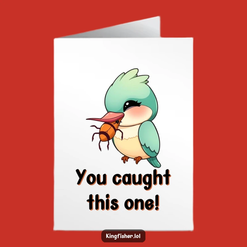 Kawaii Kingfisher Congrats Card: Free Printable Bird's Big Catch for Success