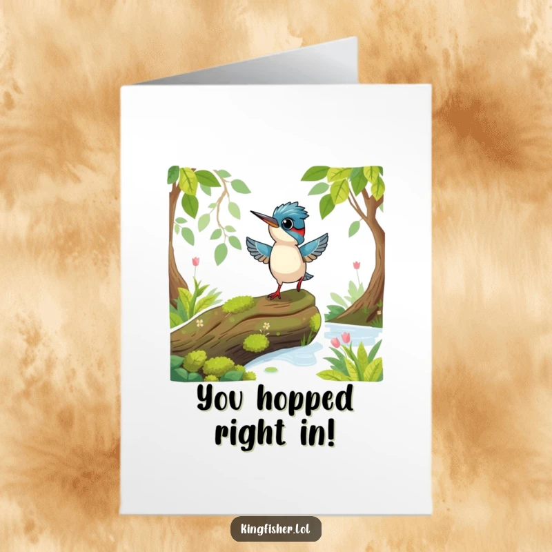 Funny Free Printable Congrats Card: Playful Kingfisher Bird Hopping with Excitement