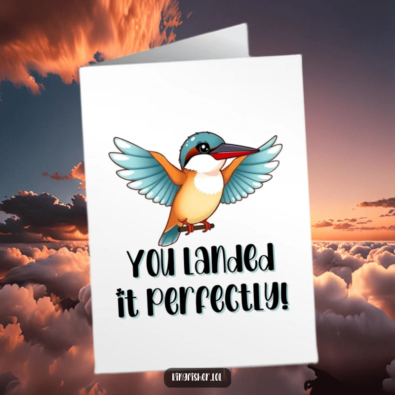 Funny Free Printable Congrats Card: Kingfisher Bird Landing Gracefully with Wings Out