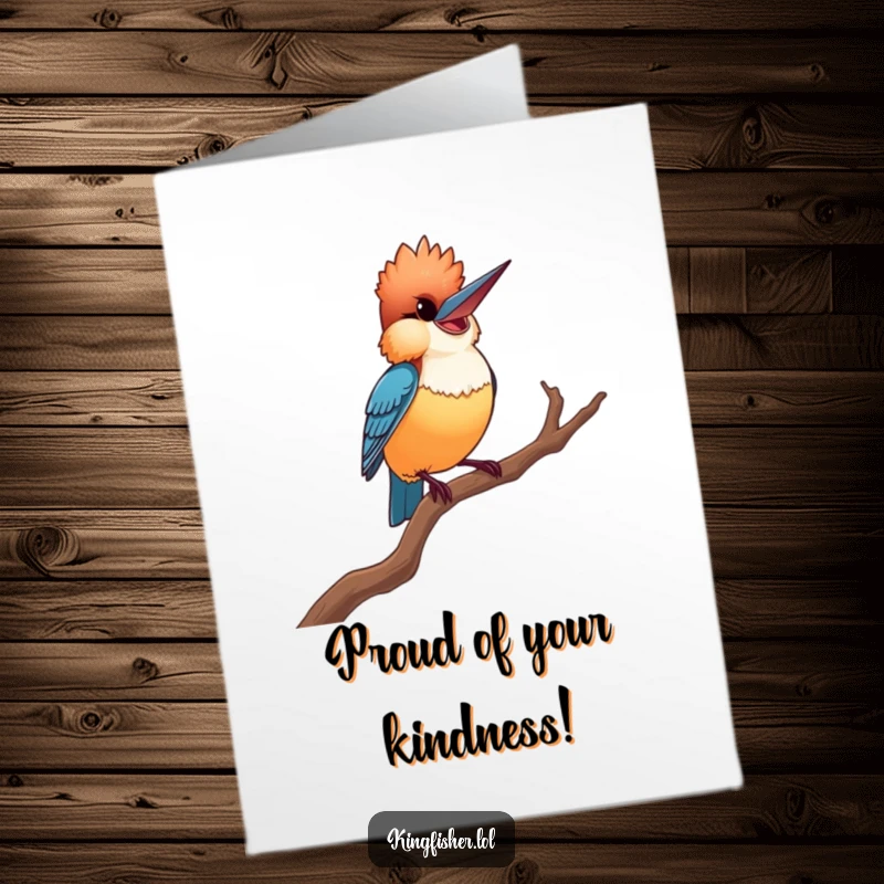 Funny Free Printable Thank You Card: Proud kingfisher striking a defiant, proud pose on a branch, thankful for you.