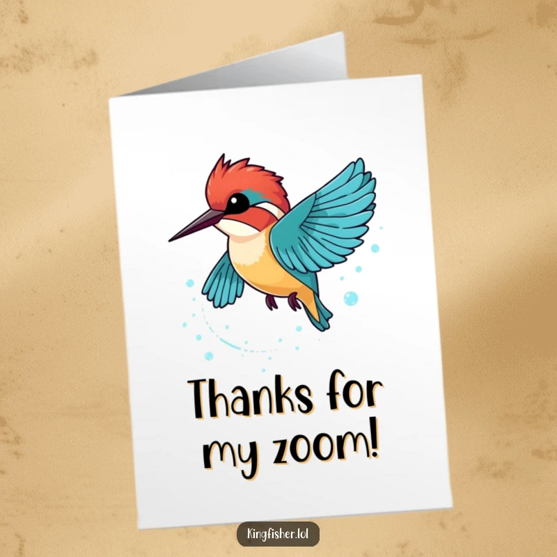 Funny Free Printable Thank You Card: A kingfisher zooms by, leaving a trail of sparkling bubbles of thanks.
