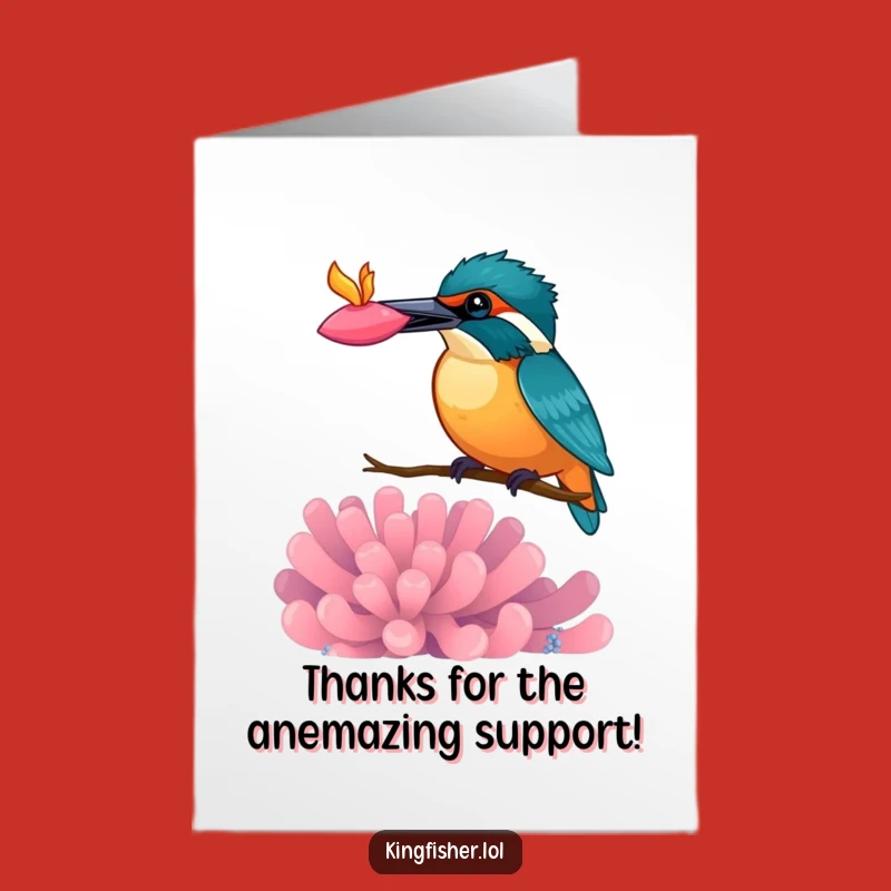 Funny Free Printable Thank You Card: Kingfisher with Anemone, Humorous Downloadable
