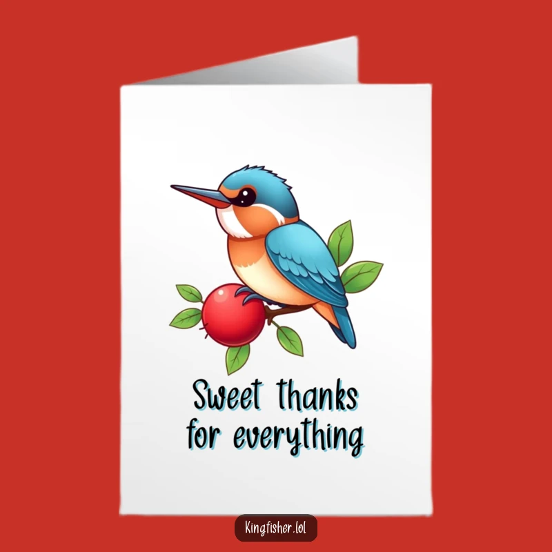 Kawaii Kingfisher Thanks Card: Free Printable Bird on Berry Gratitude