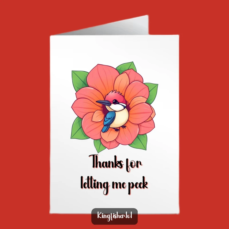 Kawaii Kingfisher Thanks Card: Free Printable Bird in Flower Gratitude