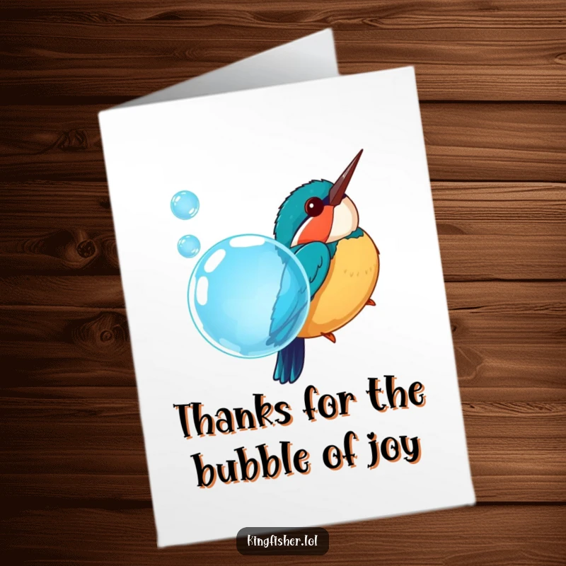 Funny Free Printable Thank You Card: A chubby kingfisher bird comically diving into a bright blue bubble to express thanks.