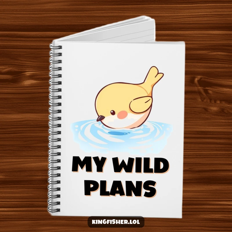 Funny Bird Dive Notebook: A small bird dives headfirst towards shimmering blue water. A funny journal for ideas.