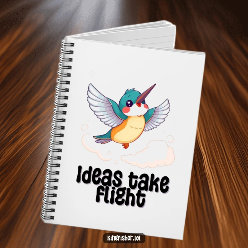 Funny Kingfisher Notebook: A cheerful kingfisher bird with flapping wings soars joyfully through a wispy cloud, ready for notes.