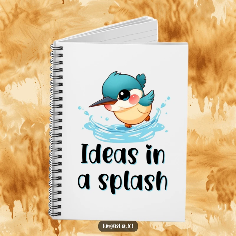 Funny Kingfisher Notebook: A tiny, big-eyed kingfisher bird dives headfirst into sparkling blue water, ready for your notes.