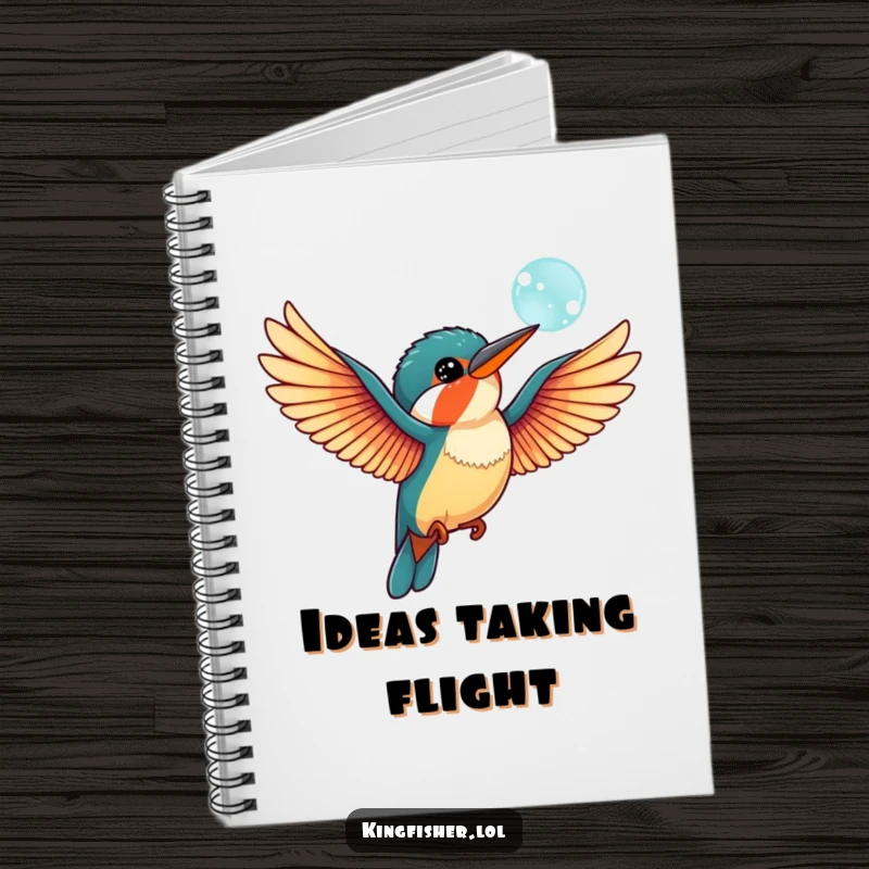 Funny kingfisher bird notebook with outstretched wings, playfully interacting with a bubble, providing a cheerful and humorous space for notes.