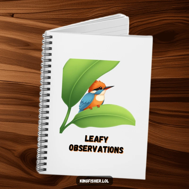 Funny Kingfisher Notebook: A shy kingfisher peeking from behind a leaf, on a notebook cover for funny and private journaling.