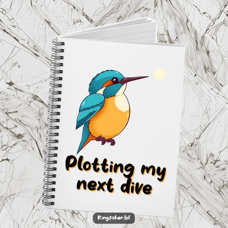Inspiring Kingfisher Notebook: A kingfisher excitedly points towards a bright light, encouraging goal-setting.