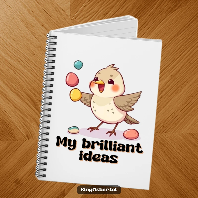 Talented Juggling Bird Notebook: A small bird juggles colorful pebbles, perfect for note-taking and creative ideas.