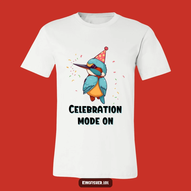Funny Kingfisher Party T-Shirt - Festive Bird Cannon Tee for Celebrations