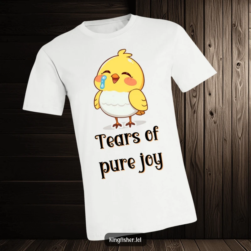 Funny T-Shirt: A bird character with a large tear rolling down its cheek is shown laughing uncontrollably.