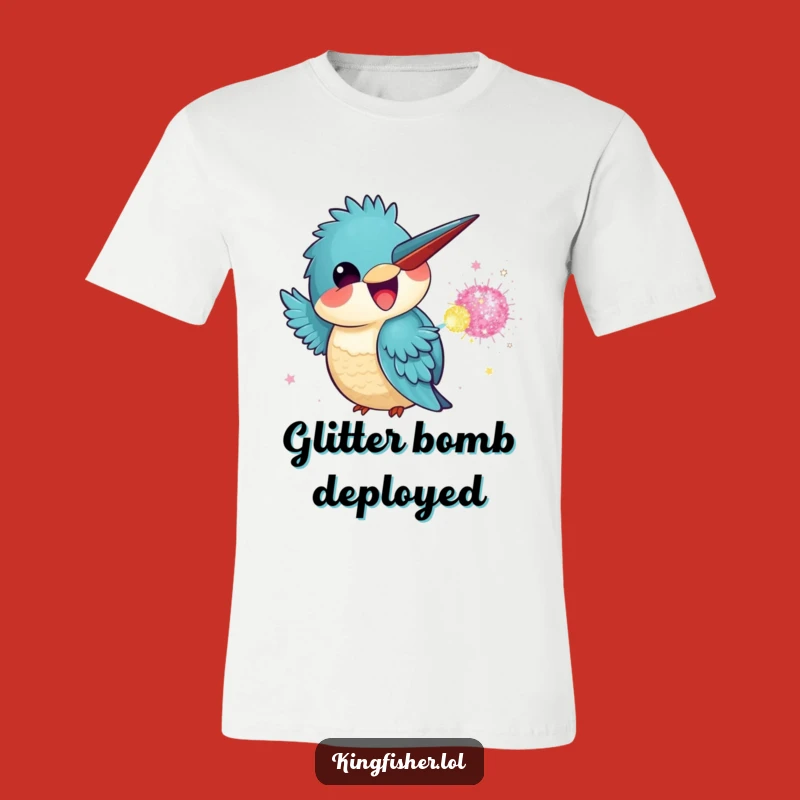 Funny Kingfisher Glitter Bomb T-Shirt: Wear This Kawaii Bird's Hilarious Explosive Style!