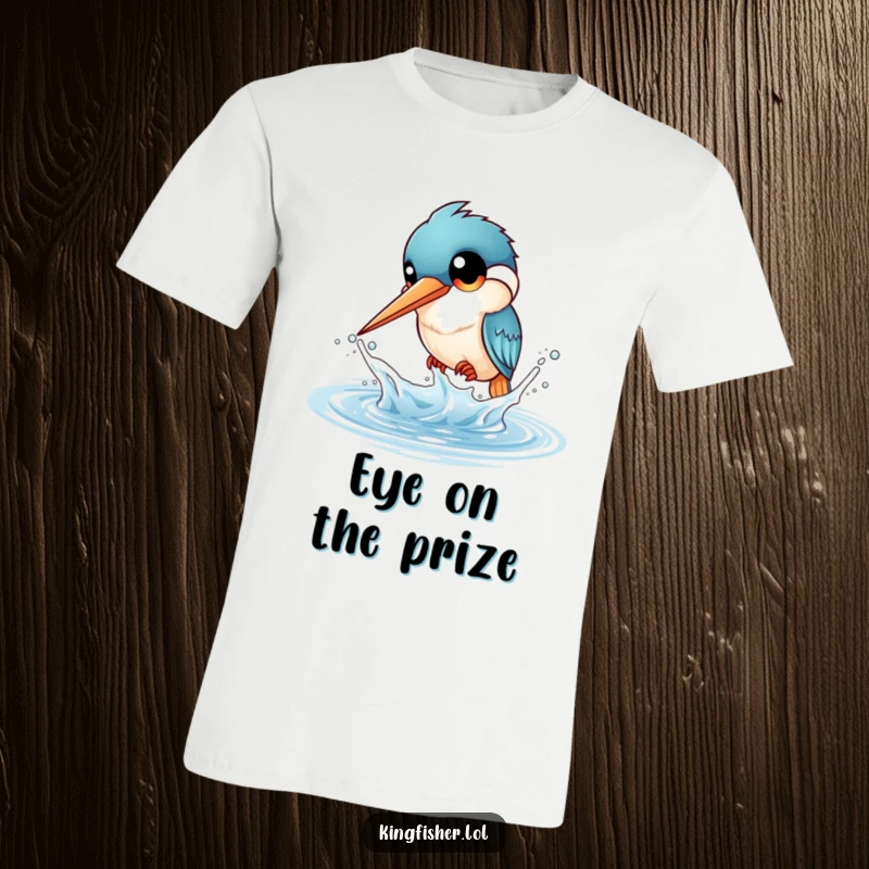 Funny Kingfisher Splash T-Shirt: A kingfisher with large eyes playfully splashes water with its beak. Hilarious bird apparel.