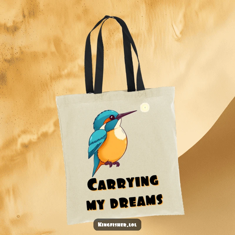 Hopeful Kingfisher Tote Bag: A kingfisher excitedly points towards a luminous light, symbolizing aspirations and journeys.