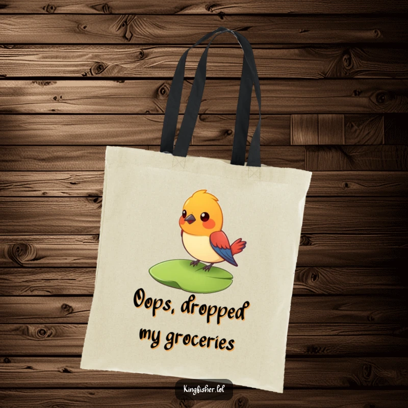 Funny Surprised Bird Tote Bag: A colorful bird perches on a lily pad looking comically surprised. A fun, funny tote.